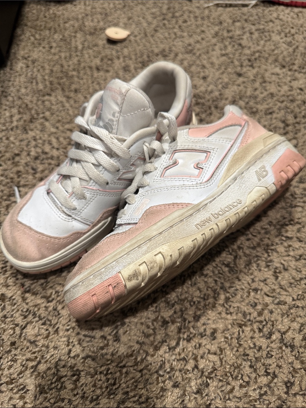 New Balance White and Light Pink Kids Sneakers